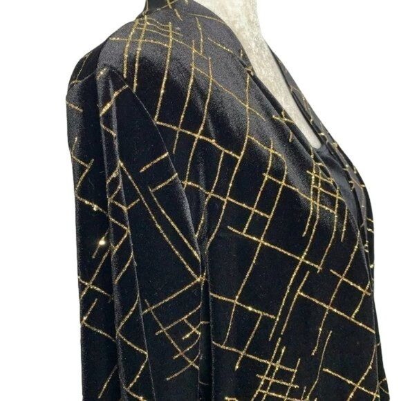 Notations Layered Look Cardigan Top L Black Velvet Gold Removable Jewelry Belt - Picture 4 of 6